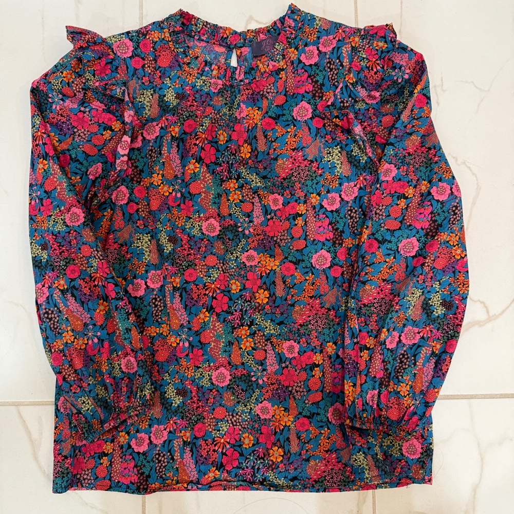 J crew Floral Print Ruffle Sleeve Top